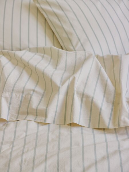 Mellow Green Slumber Stripe Cotton Flat Sheet | Single | Piglet in Bed