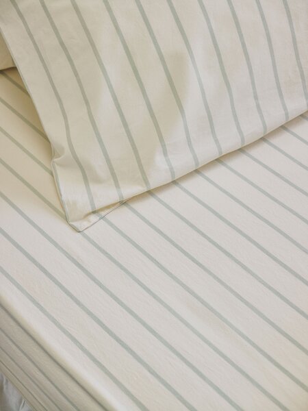 Mellow Green Slumber Stripe Cotton Fitted Sheet | Single | Piglet in Bed