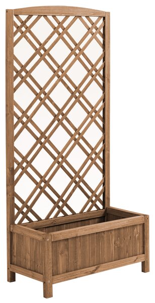 Outsunny Garden Planter with Trellis, Wooden Raised Bed for Garden with Lattice Trellis for Vegetables, Herbs and Flowers, Brown