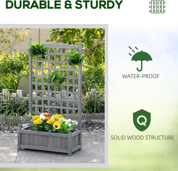 Outsunny Garden Planters with Trellis for Climbing Vines, Wood Raised Beds for Garden, Flower Pot, Indoor Outdoor, Grey
