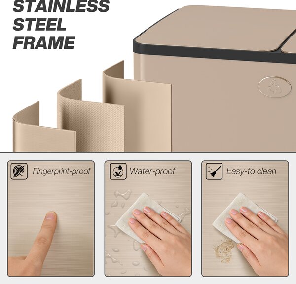 HOMCOM 30L Dual Compartment Stainless Steel Bin, with Deodoriser Holders - Gold Tone