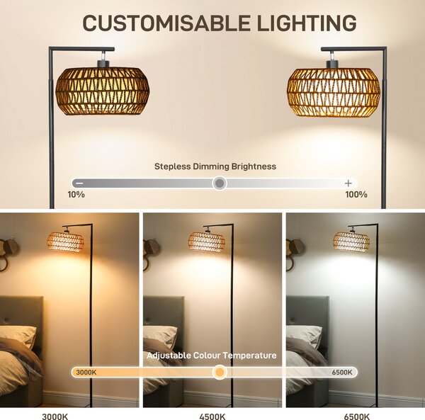 HOMCOM Boho Dimmable Floor Lamp - Black