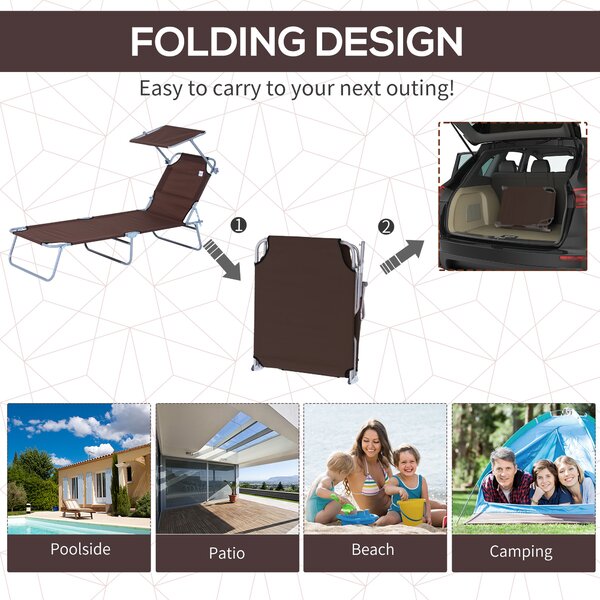 Outsunny Canopied Sunloungers: Adjustable Mesh Recliners for Patio Relaxation, Umber Hue, Pair