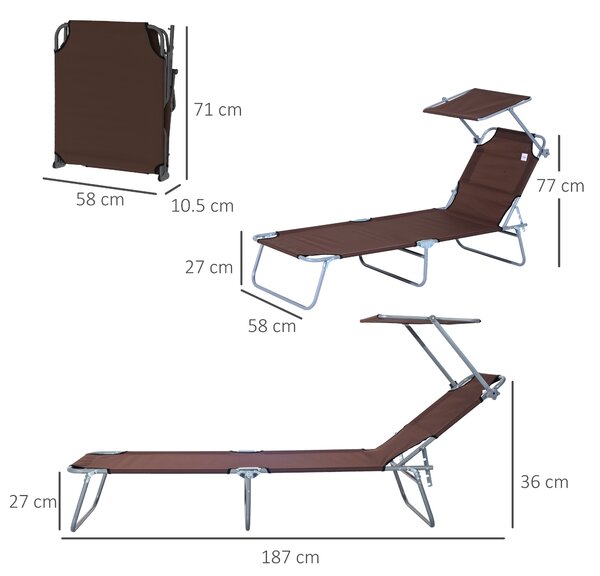 Outsunny Canopied Sunloungers: Adjustable Mesh Recliners for Patio Relaxation, Umber Hue, Pair