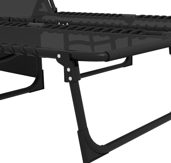Outsunny Portable Sun Lounger Set of 2, Folding Camping Bed Cot with 5-position Adjustable Backrest, Side Pocket and Pillow, Black