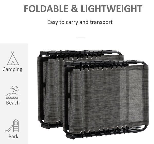Outsunny Portable Sun Lounger Set of 2, Folding Camping Bed Cot, Reclining Lounge Chair 5-position Adjustable Backrest, Mixed Grey