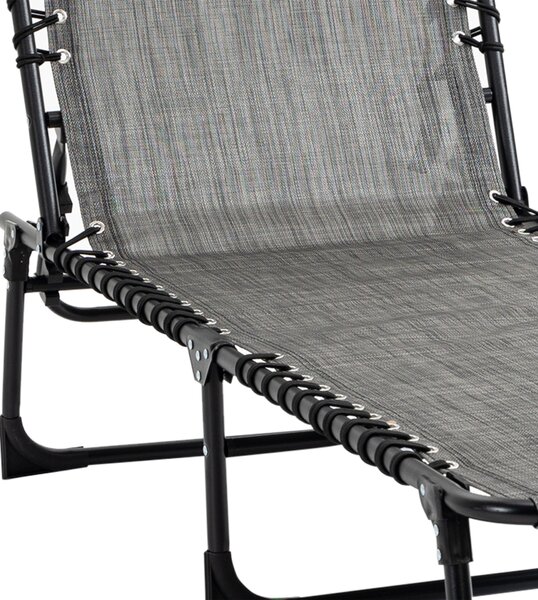 Outsunny Portable Sun Lounger Set of 2, Folding Camping Bed Cot, Reclining Lounge Chair 5-position Adjustable Backrest, Mixed Grey