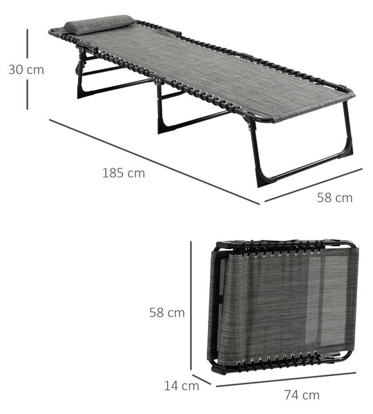 Outsunny Portable Sun Lounger Set of 2, Folding Camping Bed Cot, Reclining Lounge Chair 5-position Adjustable Backrest, Mixed Grey