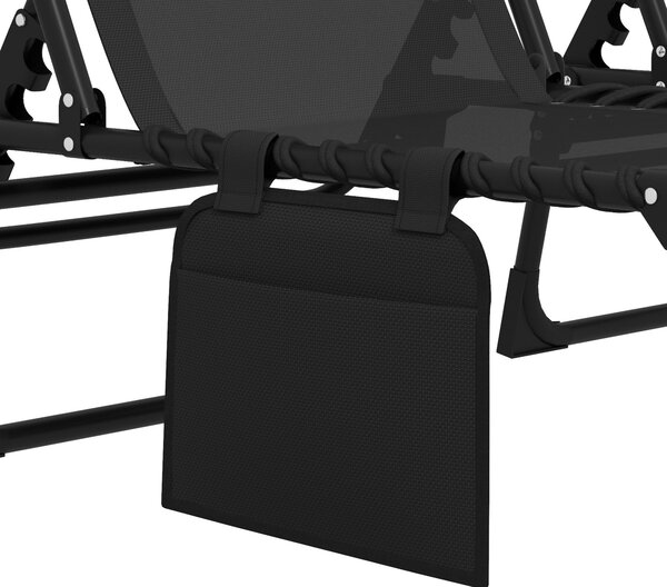 Outsunny Portable Sun Lounger Set of 2, Folding Camping Bed Cot with 5-position Adjustable Backrest, Side Pocket and Pillow, Black
