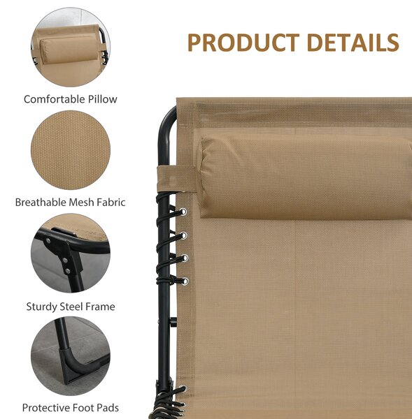 Outsunny Portable Sun Lounger Set of 2, Folding Camping Bed Cot, Reclining Lounge Chair 5-position Adjustable Backrest with Side Pocket Aosom UK