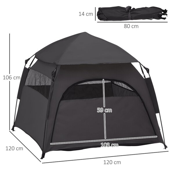 PawHut Foldable Dog Cat Tent with Waterproof Oxford, Carry Bag for Extra Large Dog, Charcoal Grey