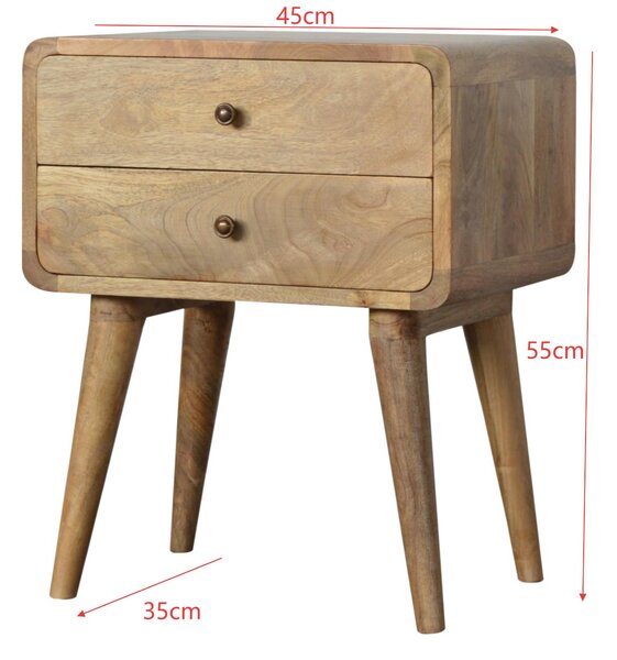 100 % Solid Mango Wood Bedside Table with 2 Smooth-Gliding Drawers, Hand-finished Desk with Nordic Legs, 35L x 45W x 55H cm, Brown Aosom UK