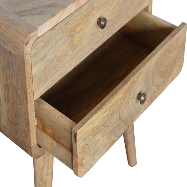 100 % Solid Mango Wood Bedside Table with 2 Smooth-Gliding Drawers, Hand-finished Desk with Nordic Legs, 35L x 45W x 55H cm, Brown Aosom UK