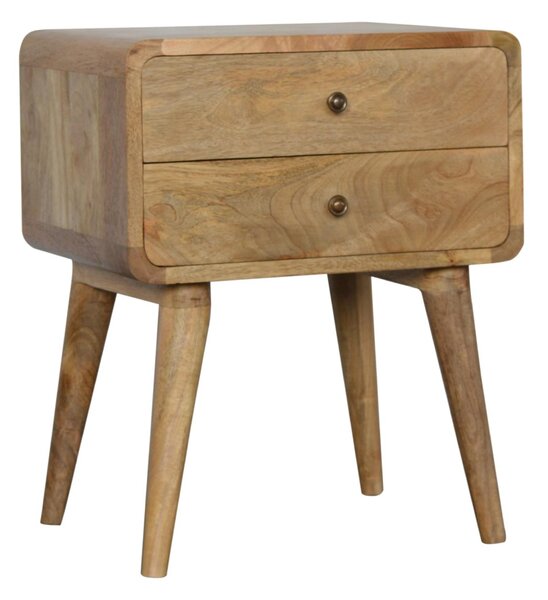 100 % Solid Mango Wood Bedside Table with 2 Smooth-Gliding Drawers, Hand-finished Desk with Nordic Legs, 35L x 45W x 55H cm, Brown Aosom UK