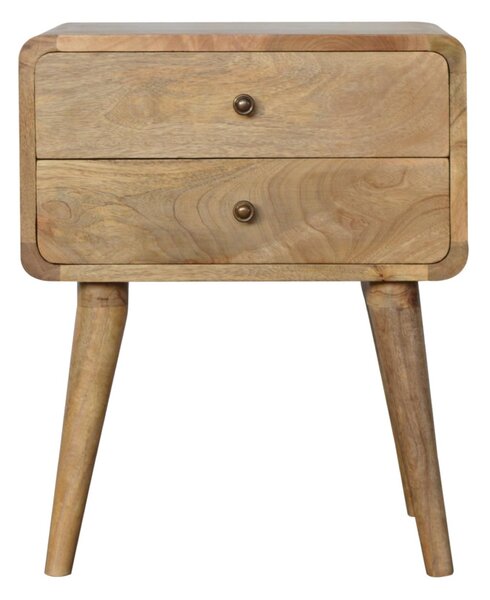 100 % Solid Mango Wood Bedside Table with 2 Smooth-Gliding Drawers, Hand-finished Desk with Nordic Legs, 35L x 45W x 55H cm, Brown Aosom UK