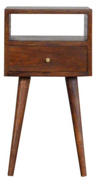 Solid Wood Mini Bedside Table with Smooth-Gliding Drawer and Open Shelf, Handcrafted Desk with Stain Finish, 30L x 30W x 57H cm, Brown Aosom UK