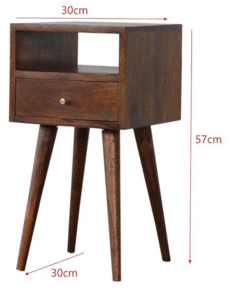 Solid Wood Mini Bedside Table with Smooth-Gliding Drawer and Open Shelf, Handcrafted Desk with Stain Finish, 30L x 30W x 57H cm, Brown Aosom UK
