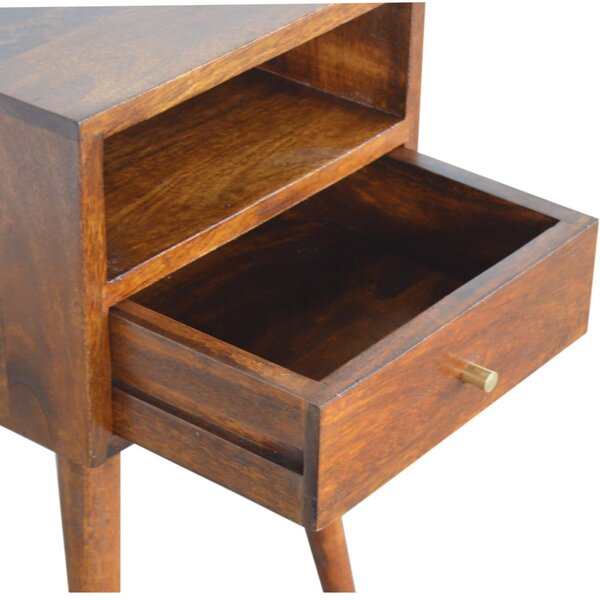 Solid Wood Mini Bedside Table with Smooth-Gliding Drawer and Open Shelf, Handcrafted Desk with Stain Finish, 30L x 30W x 57H cm, Brown Aosom UK