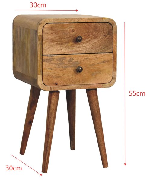 100% Solid Mango Wood Bedside Table with 2 Smooth-Gliding Drawers, Hand-Finished Desk with Nordic Legs, 30L x 30W x 55H cm, Brown Aosom UK