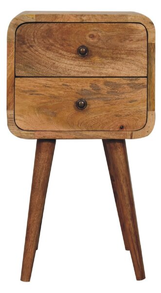 100% Solid Mango Wood Bedside Table with 2 Smooth-Gliding Drawers, Hand-Finished Desk with Nordic Legs, 30L x 30W x 55H cm, Brown Aosom UK