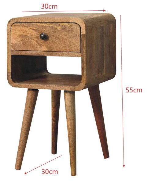 Solid Mango Wood Mini Bedside Table with Spacious Drawer and Open Slot, Hand-finished Desk with Unique Grain, 30L x 30W x 55H cm, Brown Aosom UK