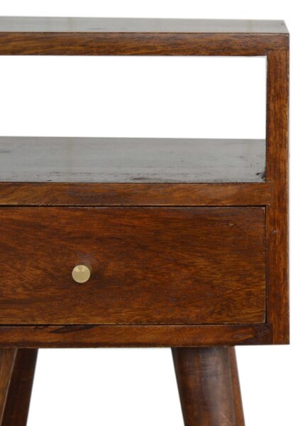 Solid Wood Mini Bedside Table with Smooth-Gliding Drawer and Open Shelf, Handcrafted Desk with Stain Finish, 30L x 30W x 57H cm, Brown Aosom UK