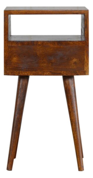 Solid Wood Mini Bedside Table with Smooth-Gliding Drawer and Open Shelf, Handcrafted Desk with Stain Finish, 30L x 30W x 57H cm, Brown Aosom UK