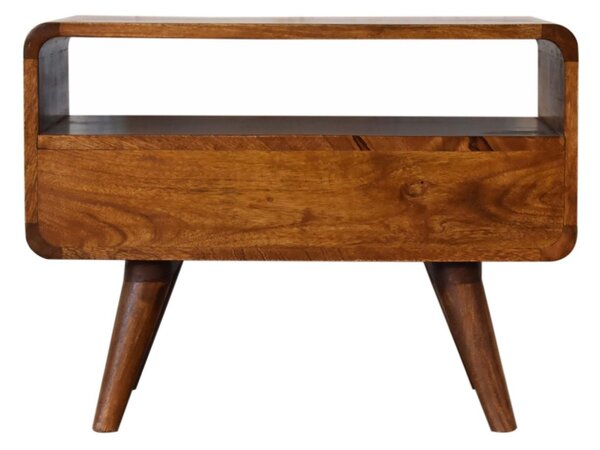 100 % Solid Mango Wood Mini Media Unit with Smooth-Glide Drawers and Open Slot, TV Unit with Unique Grain, 30L x 60W x 45H cm, Brown Aosom UK