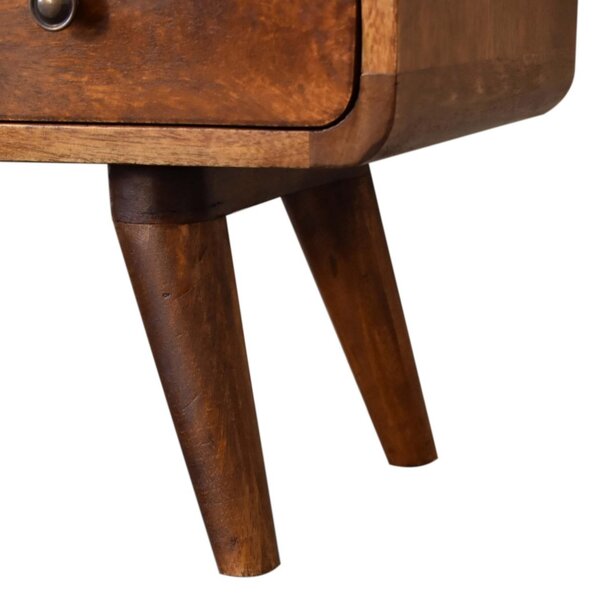 100 % Solid Mango Wood Mini Media Unit with Smooth-Glide Drawers and Open Slot, TV Unit with Unique Grain, 30L x 60W x 45H cm, Brown Aosom UK