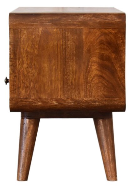 100 % Solid Mango Wood Mini Media Unit with Smooth-Glide Drawers and Open Slot, TV Unit with Unique Grain, 30L x 60W x 45H cm, Brown Aosom UK