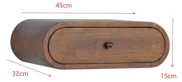 Solid Wood Wall-Mounted Round Bedside with Stain-Based Finish and Drawer, Desk with Clear Natural Finish, 32L x 45W x 15H cm, Brown Aosom UK
