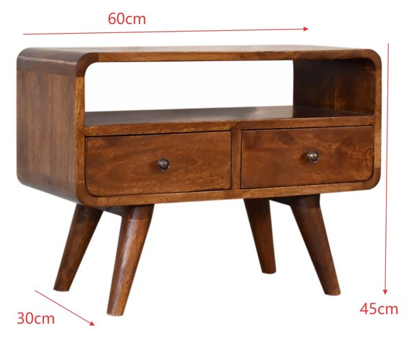 100 % Solid Mango Wood Mini Media Unit with Smooth-Glide Drawers and Open Slot, TV Unit with Unique Grain, 30L x 60W x 45H cm, Brown Aosom UK