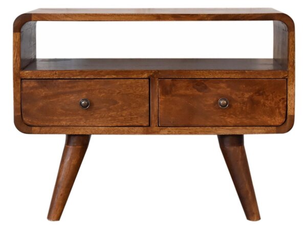 100 % Solid Mango Wood Mini Media Unit with Smooth-Glide Drawers and Open Slot, TV Unit with Unique Grain, 30L x 60W x 45H cm, Brown Aosom UK
