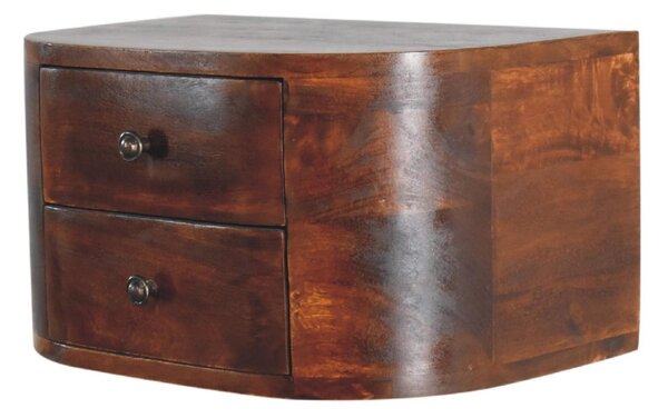 Solid Mango Wood Floating Bedside Unit with Smooth-Gliding Drawers, Space-Saving Desk with Clear Natural Finish, 30L x 45W x 25H cm, Brown Aosom UK