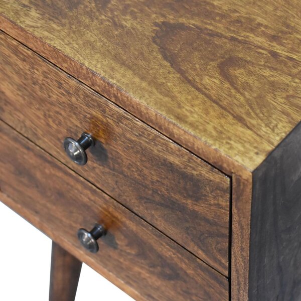 Solid Mango Wood Mini Bedside Cabinet with 2 Smooth-Gliding Drawers, Handcrafted Desk with Nordic Slim Legs, 30L x 30W x 57H cm, Brown Aosom UK
