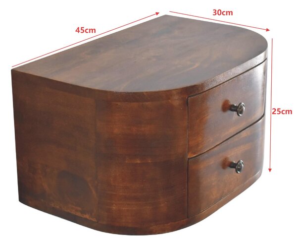 Solid Mango Wood Floating Bedside Unit with Smooth-Gliding Drawers, Space-Saving Desk with Clear Natural Finish, 30L x 45W x 25H cm, Brown Aosom UK