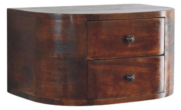 Solid Mango Wood Floating Bedside Unit with Smooth-Gliding Drawers, Space-Saving Desk with Clear Natural Finish, 30L x 45W x 25H cm, Brown Aosom UK