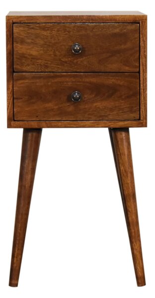 Solid Mango Wood Mini Bedside Cabinet with 2 Smooth-Gliding Drawers, Handcrafted Desk with Nordic Slim Legs, 30L x 30W x 57H cm, Brown Aosom UK