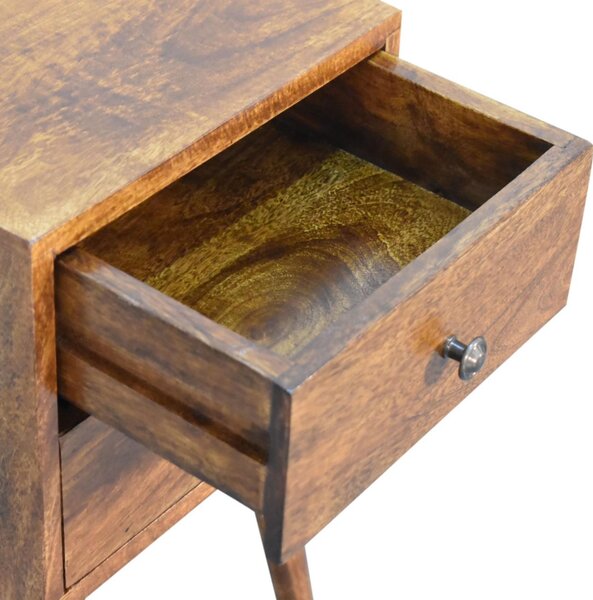 Solid Mango Wood Mini Bedside Cabinet with 2 Smooth-Gliding Drawers, Handcrafted Desk with Nordic Slim Legs, 30L x 30W x 57H cm, Brown Aosom UK
