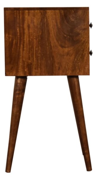 Solid Mango Wood Mini Bedside Cabinet with 2 Smooth-Gliding Drawers, Handcrafted Desk with Nordic Slim Legs, 30L x 30W x 57H cm, Brown Aosom UK