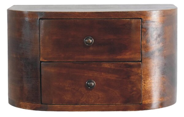 Solid Mango Wood Floating Bedside Unit with Smooth-Gliding Drawers, Space-Saving Desk with Clear Natural Finish, 30L x 45W x 25H cm, Brown Aosom UK