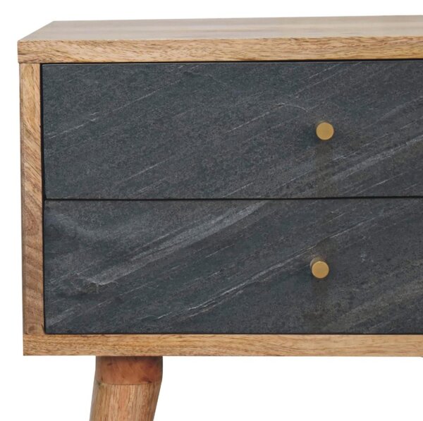 Solid Mango Wood Slade Bedside Table with 2 Drawers and Nordic-Style Legs, Hand-Painted Desk for Bedroom, 35L x 45W x 58H cm, Brown Aosom UK