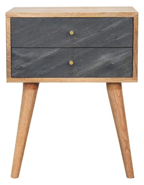Solid Mango Wood Slade Bedside Table with 2 Drawers and Nordic-Style Legs, Hand-Painted Desk for Bedroom, 35L x 45W x 58H cm, Brown Aosom UK