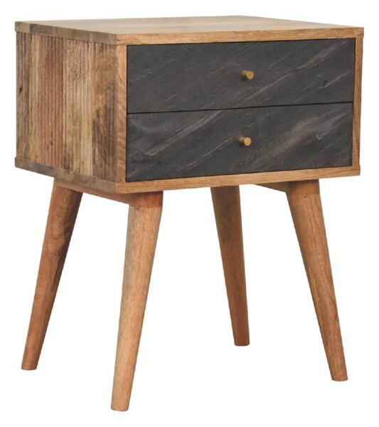 Solid Mango Wood Slade Bedside Table with 2 Drawers and Nordic-Style Legs, Hand-Painted Desk for Bedroom, 35L x 45W x 58H cm, Brown Aosom UK