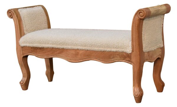 Solid Wood Boucle French Style Bench with Textural Upholstery, Handcrafted Durable Stool for Living Room, 30L x 100W x 53H cm, Brown Aosom UK