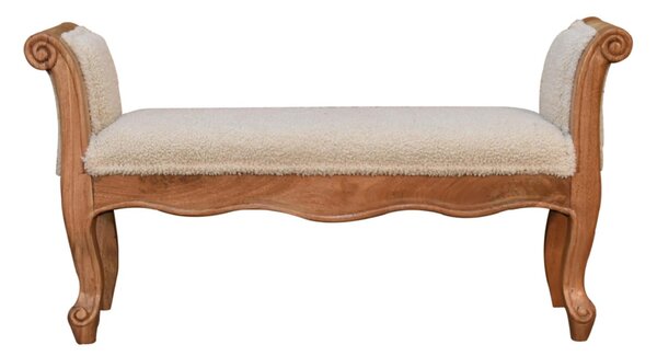 Solid Wood Boucle French Style Bench with Textural Upholstery, Handcrafted Durable Stool for Living Room, 30L x 100W x 53H cm, Brown Aosom UK