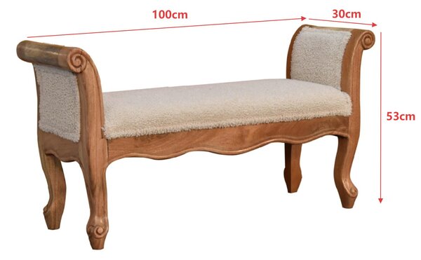 Solid Wood Boucle French Style Bench with Textural Upholstery, Handcrafted Durable Stool for Living Room, 30L x 100W x 53H cm, Brown Aosom UK