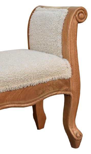 Solid Wood Boucle French Style Bench with Textural Upholstery, Handcrafted Durable Stool for Living Room, 30L x 100W x 53H cm, Brown Aosom UK