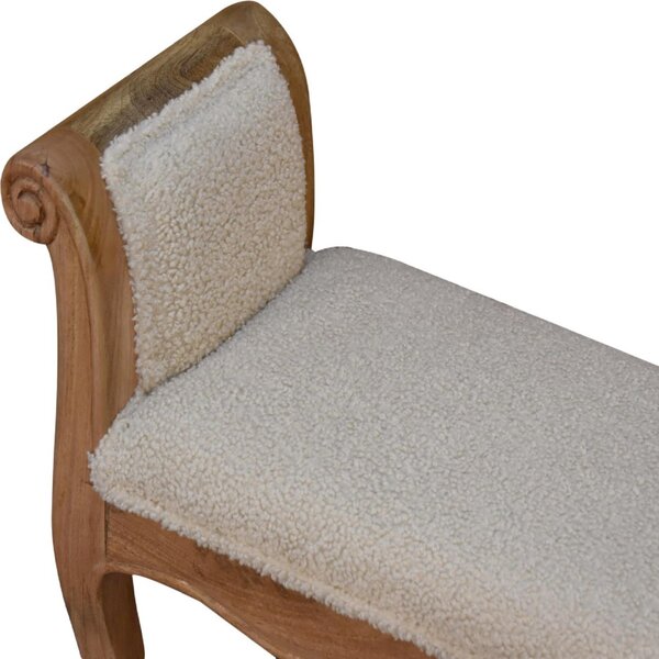 Solid Wood Boucle French Style Bench with Textural Upholstery, Handcrafted Durable Stool for Living Room, 30L x 100W x 53H cm, Brown Aosom UK