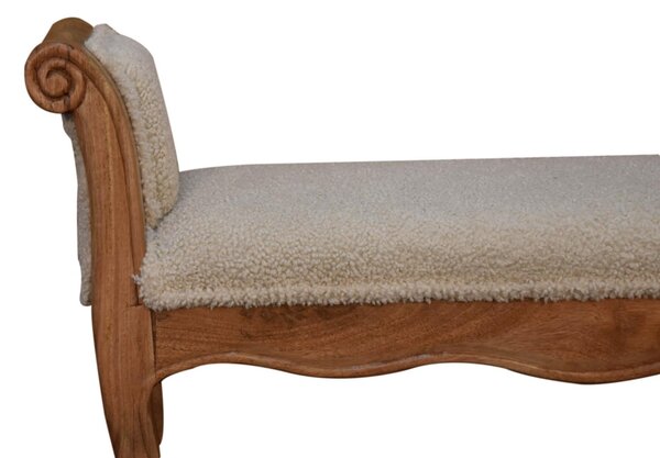 Solid Wood Boucle French Style Bench with Textural Upholstery, Handcrafted Durable Stool for Living Room, 30L x 100W x 53H cm, Brown Aosom UK